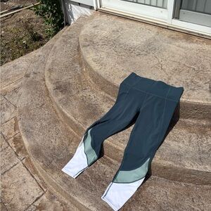 Athleta White and Green Leggings with Colorblock Design